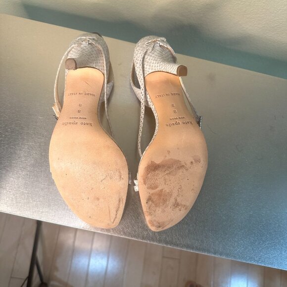 RARE!!! KATE SPADE Bow Detail Metallic Snake Skin Strappy Heels Sandals size 8 - Picture 14 of 16